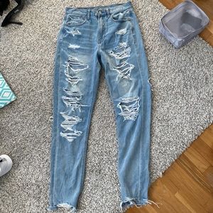 American Eagle very distressed mom jean